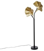 Orientalna lampa podłogowa mosiądz z czarną 2-światła - Louka