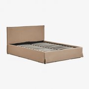 Łóżko Z Tapicerowanym Pojemnikiem Na Pościel Lorea Bouclé Pszenica Brązowa & 160 X 200 Cm - Sklum