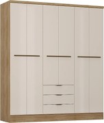 Szafa 6-drzwiowa z 3 szufladami - szer. 180 cm - Beżowy i naturalny - PEROLI