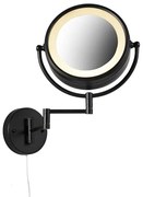 Designerskie lustro ścienne czarne z wbudowanym regulowanym oświetleniem LED IP44 z włącznikiem sznurkowym - Vicino Nowoczesny Oswietlenie wewnetrzne