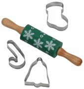 Zestaw do pieczenia dla dzieci TIVOLA, miniwałek z wzorem śnieżyek + 3 foremki