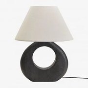 Lampa Stołowa Joana Z Drewna Mango Nizina Czarna & Biały Ø40 Cm - ↑20 Cm Menorca - Sklum