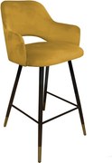 Hoker Milano krzesło barowe tkanina Welur podstawa metalowa elegancki klimat wnętrza : Kolor nogi - Czano-złota stożek, Kolor tkaniny - VELVET - MG15, Typ siedziska - Siedzisko stałe