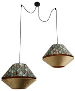 Lampa wisząca czarna z podwójnym aksamitnym abażurem z motywem liści i beżowym kolorem 2-źródła światła - Cava Luxe klasyczny/Antyczny Oswietlenie wewnetrzne