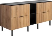 Szafka pod umywalkę, dąb Craft / czarny + czarny uchwyt, 140 (2 x 60 + 20) x 77 x 46 cm + blat, czarne nogi