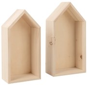 Zestaw 2 sztuk drewnianych półek w kształcie domku LITTLE HOUSES