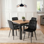 Zestaw Stół Kwadratowy Rozkładany MAX 80-160 cm Dąb Craft/Czarny i 4 Krzesła PERU Czarne Welurowe