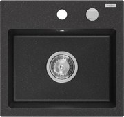 Mexen Milo zlewozmywak granitowy 1-komorowy 435 x 410 mm, czarny/srebrny metalik, syfon chrom - 6505441000-73