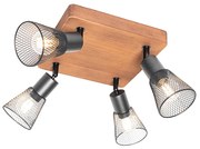 Industrialny reflektor czarny z drewnem 4-światła - Kristina