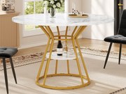 Okrągły stół jadalniany - stół kuchenny - 100x100x76cm - metalowe nogi - Styl nowoczesny - wzór marmuru - złoty