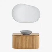 Zestaw Mebli Łazienkowych Z Drewna Mango Analis Naturalna & Okrągły Szary Cement Ø40 Cm Tarsis & Owalna Lampa Led I Przeciwmgielna - Sklum