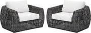 Zestaw 2 foteli ogrodowych z plecionej żywicy - Antracytowe z białymi poduszkami - VEYRO od MYLIA