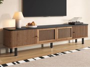 Nowoczesne meble TV 190x35x45 cm - 2 drzwi przesuwne i 2 drzwi kratowe - Naturalny