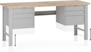 Stół warsztatowy z regulacją wysokości G7, blat bukowy, 2000 x 685 x 840-1040 mm, 2x kontener, 6x szuflada, szary