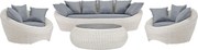 Salon  ogrodowy  z technorattanu w kolorze Kość słoniowa: kanapa, 2 fotele i niski stół - WHITEHEAVEN