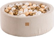 Aesthetic Okrągły Suchy Basen Z Piłeczkami 7cm Dla Dziecka, 90x30cm/200 Piłek, Sztruksowy, Ecru, Piłki: Biała Perła, Beżowy, Złoty - Meowbaby®