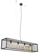 Industrialna lampa wisząca czarna 118 cm z siatką 4-światłowa - CagePrzemysłowy Oswietlenie wewnetrzne