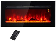 HOMCOM Elektryczny Kominek ścienny z pilotem, sztuczne polana i kryształy, 1800W, Czarny