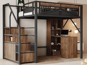 Łóżko antresolowe metalowe 140x200 cm - z drabinką ze schowkiem - Czarne (materac nie jest dołączony)