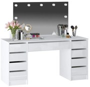 Podwójna toaletka z lustrem LED – 9 szuflad – Biały połysk – JENEMI