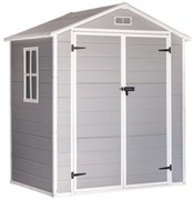 DOMEK NARZĘDZIOWY OGRODOWY 210x182x141 cm Z TWORZYWA SZTUCZNEGO – DUŻY SCHOWEK NA NARZĘDZIA Z OKNEM HESLER 6044