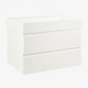 Zestaw Mebli Łazienkowych Z Drewna I Forniru Jesionowego Z Wbudowaną Umywalką Ona Biała & Bezlusterkowiec & Bez Kranu & ↔︎ 80 Cm - Sklum