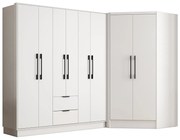 Szafa narożna 8-drzwiowa z 2 szufladami - dł. 263 cm - Biały - FEOVA