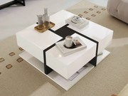 Stolik kawowy kwadratowy z połyskiem i 4 szufladami, Płyta wiórowa, Biały, 78 x 78 x 36 cm