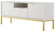 Szafka RTV AUSTIN 135 biała/złota KOCOT MEBLE