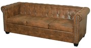 Brązowa 3-osobowa sofa w stylu chesterfield G7-D77