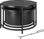 Outsunny Palenisko 66 x 63 x 41 cm Okrągłe miejsce na ognisko z rusztem, pogrzebaczem, pokrywą, stojakiem, czarne | Aosom PL