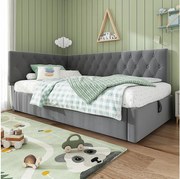Sofa dziecięca tapicerowana z funkcją spania - 90 x 190 cm - z hydraulicznym schowkiem - welur - szara