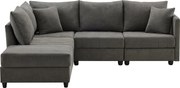 Nowoczesna narożna kanapa - 5-osobowa - z rozkładanym podnóżkiem - w kształcie L - szary
