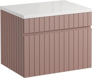 Szafka pod umywalkę wisząca ryflowana różowa z blatem - 60 cm - SATARA