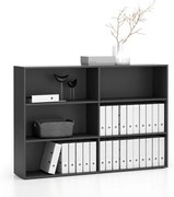 Regał biurowy podwójny niski SEGMENT, 4 półki, 1660 x 350 x 1140 mm, grafit