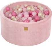 Okrągły Suchy Basen Z Piłeczkami 7cm Dla Dziecka, 90x40cm/300 Piłek, Welurowy, Jasnoróżowy, Piłki: Pastelowy Róż, Jasnoróżowe, Transparent, Biała Perła - Meowbaby®