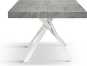 Stół drewniany cementowo-szary, białe metalowe nogi 95x90-145x90cm - FORTE DEI MARMI