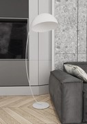 Lampa podłogowa Arcos biała z łukową konstrukcją i półokrągłym klosz em do salonu