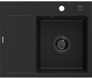Mexen Ben zlewozmywak granitowy 1-komorowy z ociekaczem, prawy 600 x 500 mm, czarny, syfon czarny - 6523605000-77-B
