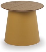 Plastikowy stolik kawowy SETA z drewnianym blatem, średnica 49 cm, dąb/ochra