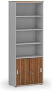 Szafa biurowa kombinowana PRIMA GRAY, drzwi przesuwne na 2 poziomach, 800 x 420 x 2128 mm, szary/orzech