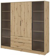 Szafa uchylna - czterodrzwiowa z szufladami, szkło mleczne - Kevis 4D | dąb artisan