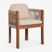 Krzesło Ogrodowe Serel Z Podłokietnikami Z Drewna Akacjowego I Plecioną Liną Akacja Brąz - Sklum