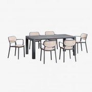 Zestaw Stołu Prostokątnego 180x100 Cm Arnadine Oraz 6 Sztaplowanych Krzeseł Jadalnianych Z Podłokietnikami Z Polipropylenu - Sklum