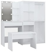 Biała nowoczesna toaletka z led i taboretem N2-C57