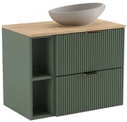 Szałwiowa Ryflowana Szafka Pod Umywalkę Z Orzechowym Blatem R5-F08