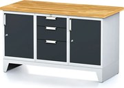 Stół warsztatowy MECHANIC, 1500x685x880 mm, 1x 3 szufladowy kontener, 2x szafka, grafitowy