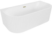 Mexen Sella wanna wolnostojąca przyścienna ryflowana 170 x 80 cm, biała mat, przelew złoty - 52711708001-50