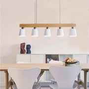 NETTLIFE Zawieszenie 5 żarówek E27 biała nowoczesna lampa do jadalni z metalu i drewna średnica 102cm do kuchni salon korytarz hotelowy