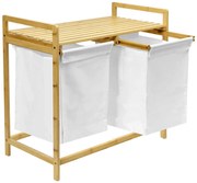 Biały podwójny bambusowy kosz na pranie P5-H29